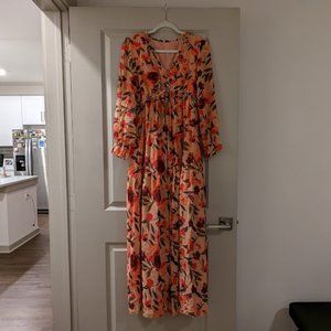 Wild Lotus Ruffle Tiered Maxi Dress - Size SM 0-4